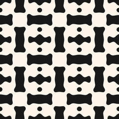 Abstract geometric seamless pattern. Vector minimal geometric texture with curved shapes, grid, checkered surface. Simple black and white geo background. Repeated monochrome design for decor, print