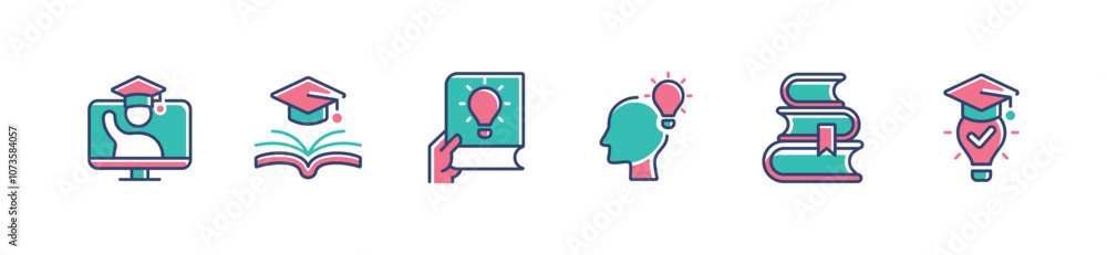Aufkleber intelligence knowledge smart graduation icon set genius cognition achievement study learning book su