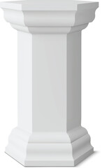 Square hexagon and round white columns podium