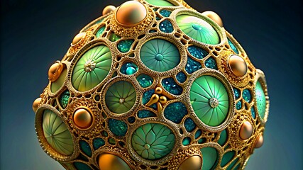 3D colorful Jewelry art forms with golden patterns background texture