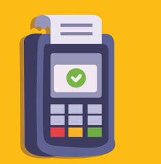  Payment Machine. POS Terminal, Paper Receipt Closeup Isolated. Approved Payment.