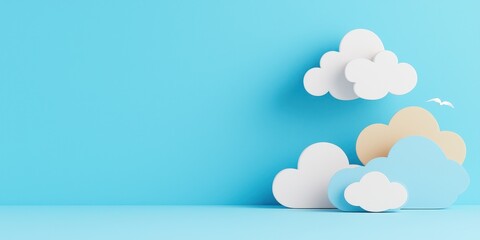 A serene composition of colorful clouds against a bright blue background.