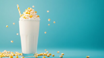 Creamy corn milkshake topped with whipped cream and sprinkles