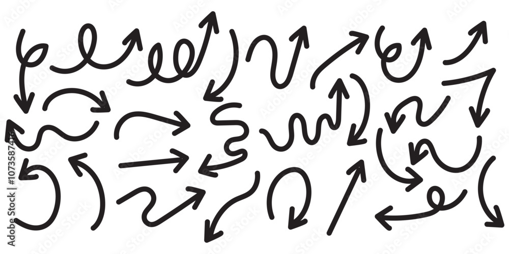 Aufkleber large set of thin arrows of different shapes, drawn by hand. vector illustration of simple pointer s