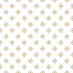 Simple golden vector abstract seamless pattern with diamond shapes, small rhombuses, grid. Luxury minimal gold and white background texture. Stylish minimalist texture. Repeated decorative geo design