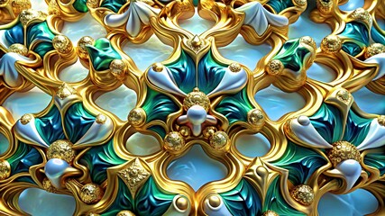 3D colorful Jewelry art forms with golden patterns background texture