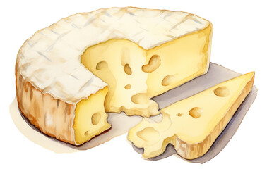 watercolor, slice and whole of cheese
