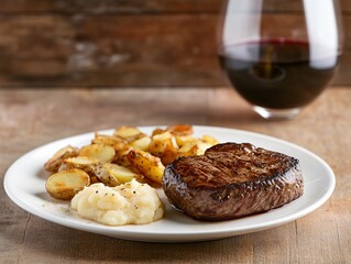 Seared Filet Mignon with Mashed Potatoes and Roasted Potatoes