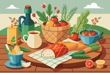 Rustic Farm-to-Table Food Illustration