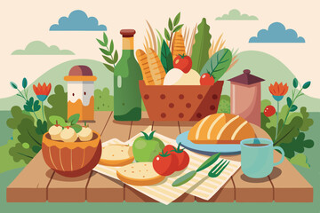 Rustic Farm-to-Table Food Illustration