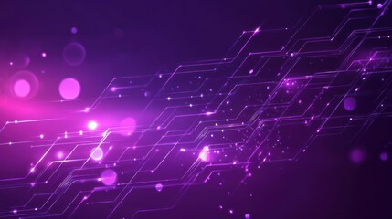 Obraz premium Abstract purple background with bright particles and geometric lines for digital design.