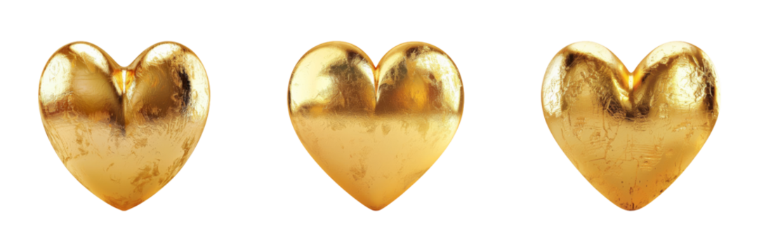 A Collection of Golden Heart Shapes on Isolated Background