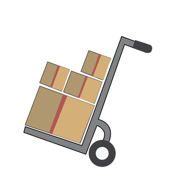 Hand truck vector icon. Moving dolly with cardboard boxes flat line symbol for apps and websites.  Logistic,
