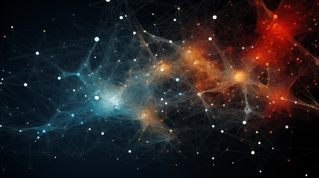 A complex AI neural network visualized as a web of interconnected nodes processing vast amounts of data.generative ai illustration