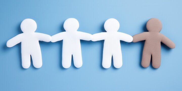 Diverse paper dolls representing unity and inclusivity on a blue background.