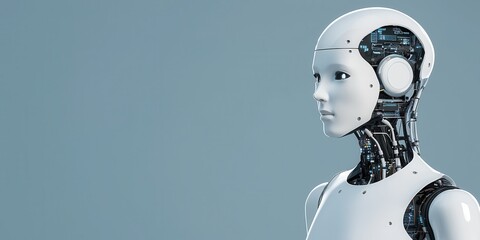 Futuristic humanoid robot with advanced features and a sleek design.