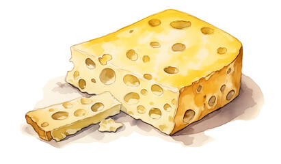 watercolor, slice and whole of cheese