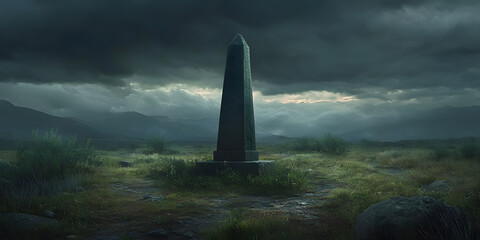 Obelisk Standing Tall Under a Stormy Sky