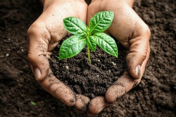 Hands Holding a Small Green Plant in Soil