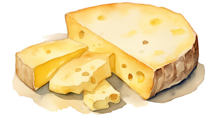 watercolor, slice and whole of cheese