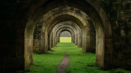 Fototapeta premium Arched Passageway Leading to a Verdant Meadow