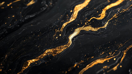 High-contrast black and gold marble texture, dramatic veining, glossy finish, luxury material concept
