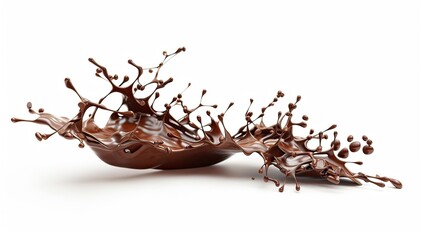 Fototapeta premium Realistic chocolate splash isolated on white background, featuring gene flow-like curves.