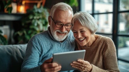 Happy Elderly Couple Enjoying Tablet