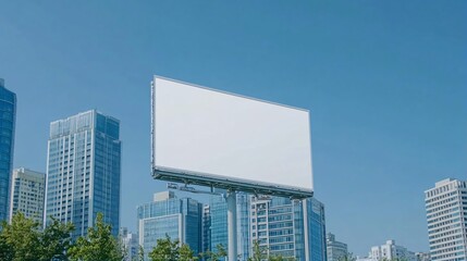 Obraz premium Blank Billboard Mockup in Urban Setting with Skyscrapers