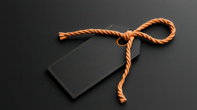 Presents tag black background tied orange - string tag rectangular