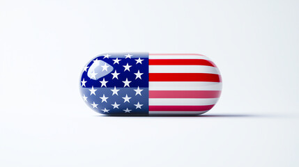 American Flag Themed Capsule Pill on White Background