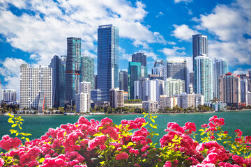 Miami skyline bright sunny day panoramic view, Florida