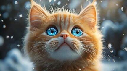 cat with brown fur all over the body with blue eyes