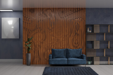 Minimal Blue interior living room and have frame mockup