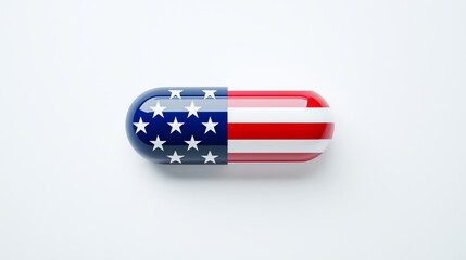 American Flag Themed Capsule Pill on White Background