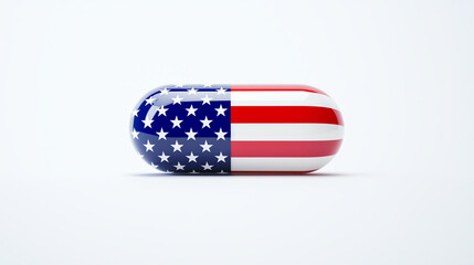 American Flag Themed Capsule Pill on White Background