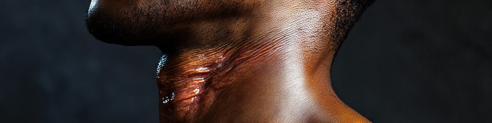 Fototapeta premium Jittery Pulse: A man's neck, with visible veins throbbing