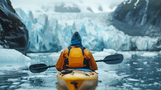 Kayaker in Glacial Waters