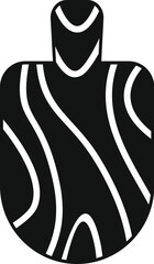 Simple black and white vector icon of a cutting board with rounded corners, handle, and wood grain pattern