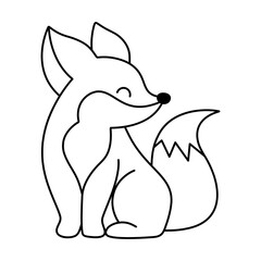 Cute Fox Vector Illustration. This is a simple black and white line art illustration of a cartoon-style fox. The overall style is minimalist and charming, suitable for coloring pages.