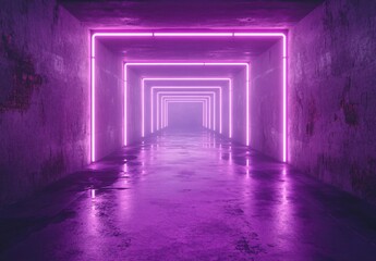Fototapeta premium Futuristic Purple Neon Corridor Underground