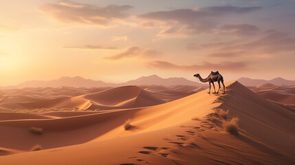 camels in the desert,enerative ai illustration
