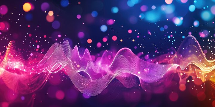 A dynamic digital background with abstract waves and signal icons, ideal for a broadcasting studio setup.