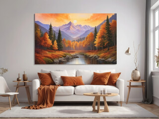 View of the autumn forest in mountains on sunset