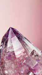 Minimal design made with macro shot of a pink diamond and creative copy space. Glowing jewelry concept.