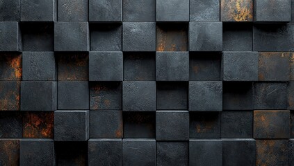 Black background with cubes. Dark abstract wallpaper. Black geometric pattern