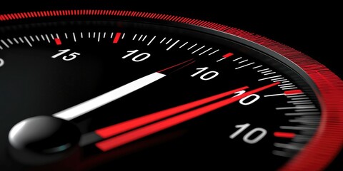 Fototapeta premium A digital speedometer with the needle pointing towards high speed, illustrating fast performance.