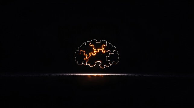 A glowing brain made of puzzle pieces, symbolizing creativity and problem-solving.