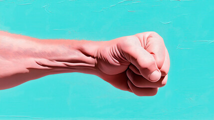 Male fist digital illustration on a color background. International Day. Concept banner for the presentation of the fight for your rights, justice and equality with space for text. Nelson Mandela.