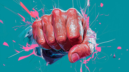 Male fist digital illustration on a color background. International Day. Concept banner for the presentation of the fight for your rights, justice and equality with space for text. Nelson Mandela.